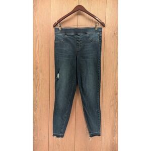 SPANX Denim Jeggings – Dark‎ Wash Pull-On Skinny Jeans Distressed Raw Hem –Large